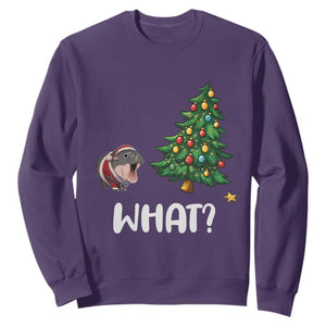 Funny Moo Deng Christmas Sweatshirt What Santa Cute Hippo Zoo Meme Baby Pygmy Xmas Tree TS11 Purple Print Your Wear