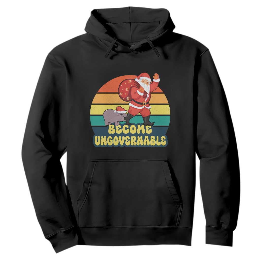 Funny Moo Deng Christmas Hoodie Become Ungovernable Xmas Santa TS11 Black Print Your Wear