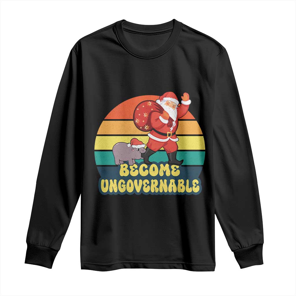 Funny Moo Deng Christmas Long Sleeve Shirt Become Ungovernable Xmas Santa TS11 Black Print Your Wear