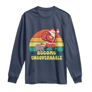 Funny Moo Deng Christmas Long Sleeve Shirt Become Ungovernable Xmas Santa TS11 Navy Print Your Wear