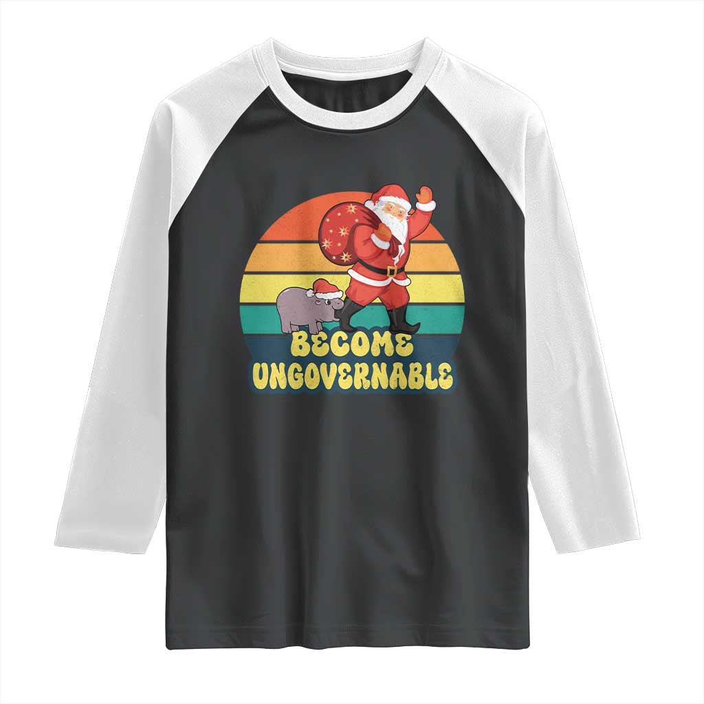 Funny Moo Deng Christmas Raglan Shirt Become Ungovernable Xmas Santa TS11 Black White Print Your Wear