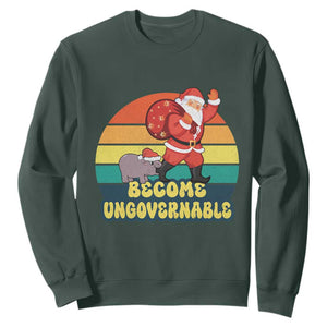 Funny Moo Deng Christmas Sweatshirt Become Ungovernable Xmas Santa TS11 Dark Forest Green Print Your Wear