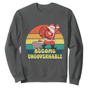 Funny Moo Deng Christmas Sweatshirt Become Ungovernable Xmas Santa TS11 Dark Heather Print Your Wear