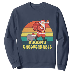 Funny Moo Deng Christmas Sweatshirt Become Ungovernable Xmas Santa TS11 Navy Print Your Wear