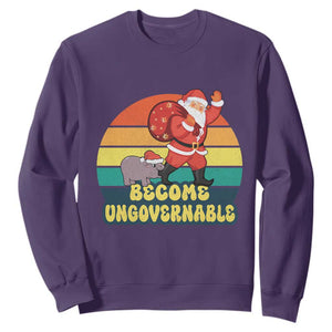 Funny Moo Deng Christmas Sweatshirt Become Ungovernable Xmas Santa TS11 Purple Print Your Wear