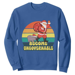 Funny Moo Deng Christmas Sweatshirt Become Ungovernable Xmas Santa TS11 Royal Blue Print Your Wear