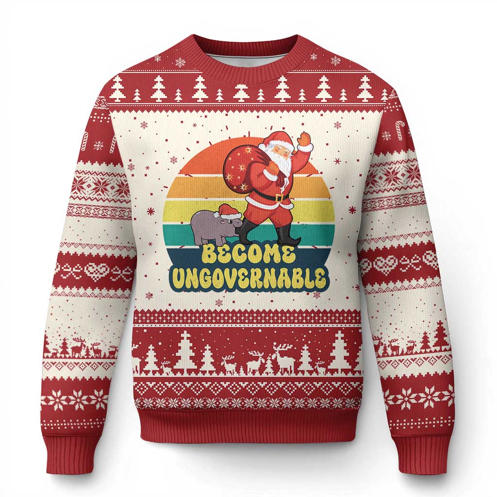 Funny Moo Deng Xmas Ugly Christmas Sweater Become Ungovernable Xmas Santa TS11 Red Print Your Wear