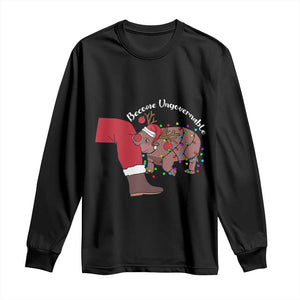 Funny Moo Deng Christmas Long Sleeve Shirt Become Ungovernable Reindeer Xmas Santa TS11 Black Print Your Wear