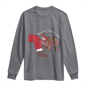 Funny Moo Deng Christmas Long Sleeve Shirt Become Ungovernable Reindeer Xmas Santa TS11 Charcoal Print Your Wear