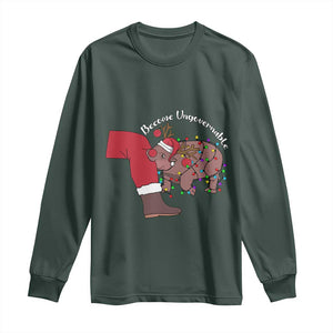 Funny Moo Deng Christmas Long Sleeve Shirt Become Ungovernable Reindeer Xmas Santa TS11 Dark Forest Green Print Your Wear