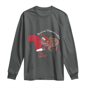 Funny Moo Deng Christmas Long Sleeve Shirt Become Ungovernable Reindeer Xmas Santa TS11 Dark Heather Print Your Wear