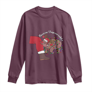 Funny Moo Deng Christmas Long Sleeve Shirt Become Ungovernable Reindeer Xmas Santa TS11 Maroon Print Your Wear