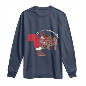 Funny Moo Deng Christmas Long Sleeve Shirt Become Ungovernable Reindeer Xmas Santa TS11 Navy Print Your Wear