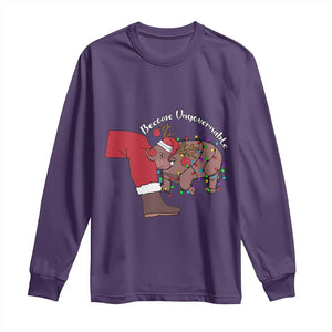 Funny Moo Deng Christmas Long Sleeve Shirt Become Ungovernable Reindeer Xmas Santa TS11 Purple Print Your Wear