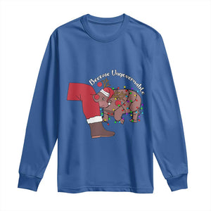 Funny Moo Deng Christmas Long Sleeve Shirt Become Ungovernable Reindeer Xmas Santa TS11 Royal Blue Print Your Wear