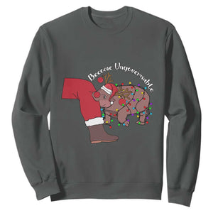 Funny Moo Deng Christmas Sweatshirt Become Ungovernable Reindeer Xmas Santa TS11 Dark Heather Print Your Wear