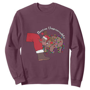 Funny Moo Deng Christmas Sweatshirt Become Ungovernable Reindeer Xmas Santa TS11 Maroon Print Your Wear