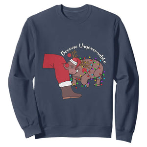 Funny Moo Deng Christmas Sweatshirt Become Ungovernable Reindeer Xmas Santa TS11 Navy Print Your Wear