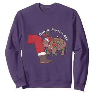 Funny Moo Deng Christmas Sweatshirt Become Ungovernable Reindeer Xmas Santa TS11 Purple Print Your Wear