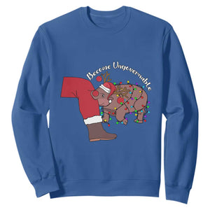 Funny Moo Deng Christmas Sweatshirt Become Ungovernable Reindeer Xmas Santa TS11 Royal Blue Print Your Wear