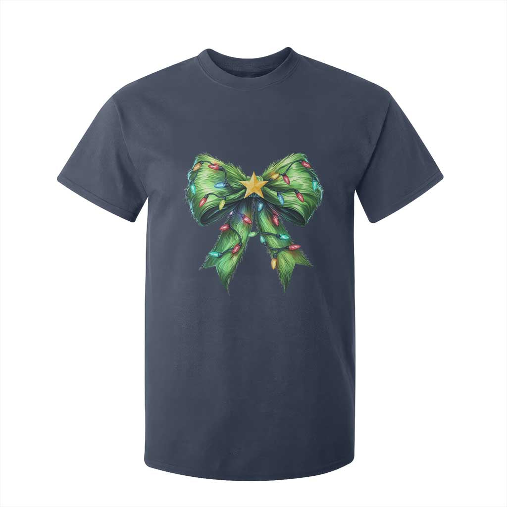 Funny Christmas Coquette T Shirt For Kid Green Xmas Tree Bow TS11 Navy Print Your Wear