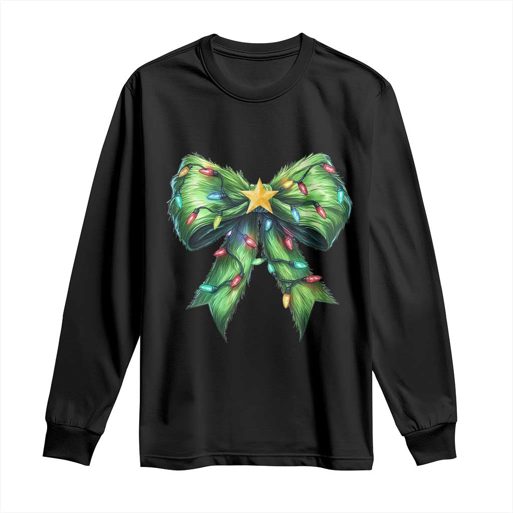 Funny Christmas Coquette Long Sleeve Shirt Green Xmas Tree Bow TS11 Black Print Your Wear