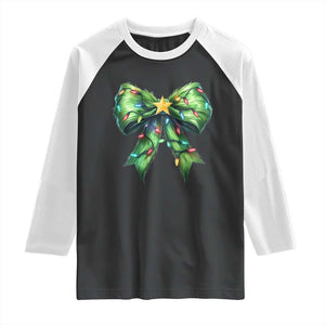 Funny Christmas Coquette Raglan Shirt Green Xmas Tree Bow TS11 Black White Print Your Wear