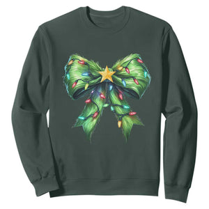 Funny Christmas Coquette Sweatshirt Green Xmas Tree Bow TS11 Dark Forest Green Print Your Wear