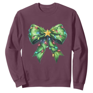 Funny Christmas Coquette Sweatshirt Green Xmas Tree Bow TS11 Maroon Print Your Wear