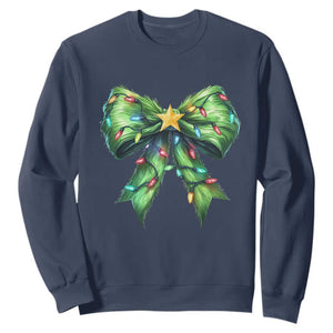 Funny Christmas Coquette Sweatshirt Green Xmas Tree Bow TS11 Navy Print Your Wear