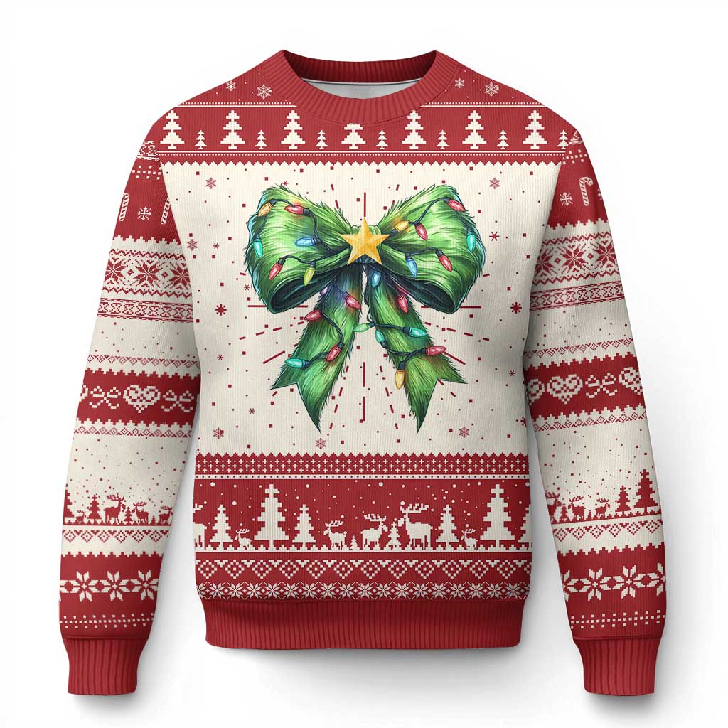Funny Xmas Coquette Ugly Christmas Sweater Green Xmas Tree Bow TS11 Red Print Your Wear