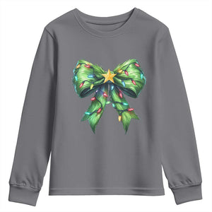 Funny Christmas Coquette Youth Sweatshirt Green Xmas Tree Bow TS11 Charcoal Print Your Wear