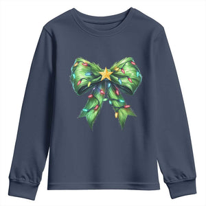 Funny Christmas Coquette Youth Sweatshirt Green Xmas Tree Bow TS11 Navy Print Your Wear