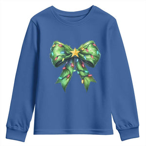 Funny Christmas Coquette Youth Sweatshirt Green Xmas Tree Bow TS11 Royal Blue Print Your Wear