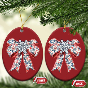 Funny Toile Folk Art Scandinavian Coquette Bow Xmas Christmas Ornament TS11 Oval Red Print Your Wear