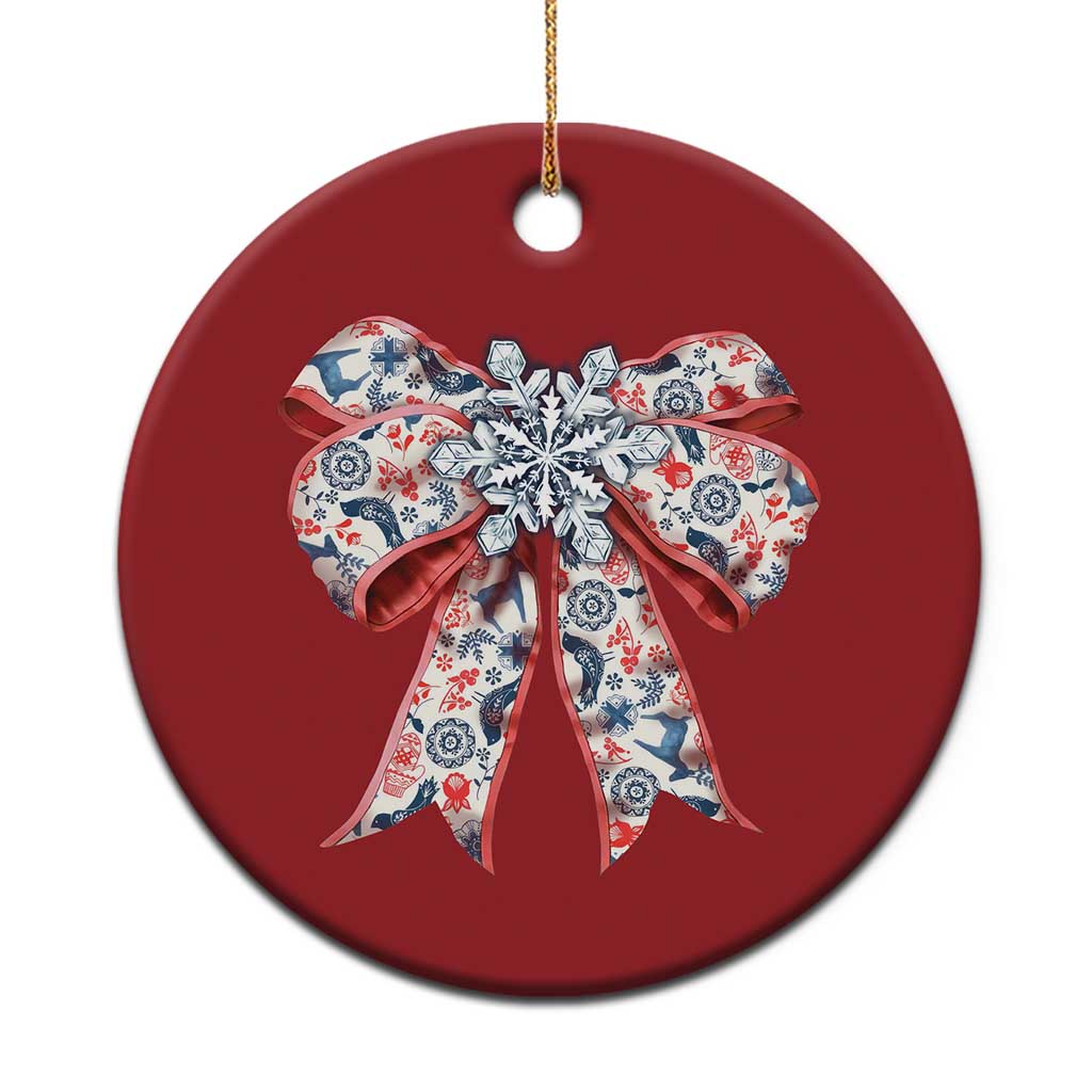 Funny Toile Folk Art Scandinavian Coquette Bow Xmas Christmas Ornament TS11 Print Your Wear