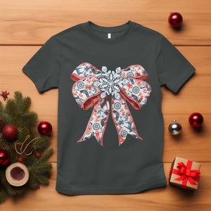 Funny Toile Folk Art Scandinavian Coquette Bow Christmas T Shirt TS11 Dark Heather Print Your Wear