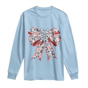 Funny Toile Folk Art Scandinavian Coquette Bow Christmas Long Sleeve Shirt TS11 Light Blue Print Your Wear