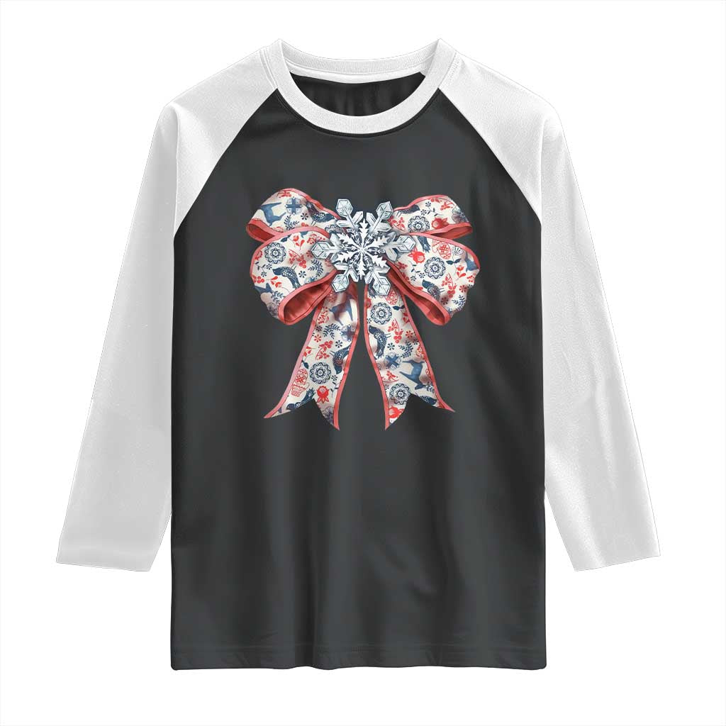 Funny Toile Folk Art Scandinavian Coquette Bow Christmas Raglan Shirt TS11 Black White Print Your Wear