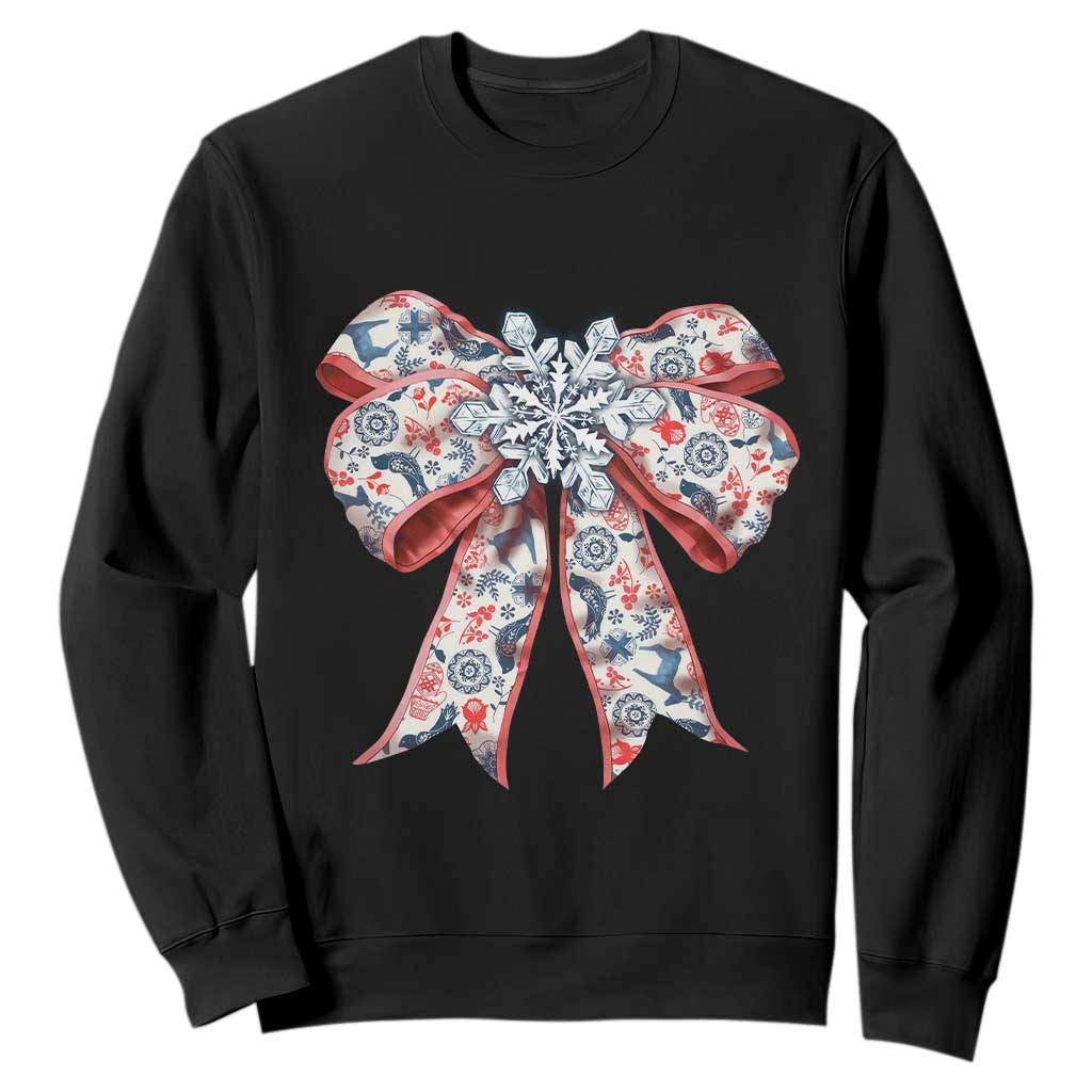 Funny Toile Folk Art Scandinavian Coquette Bow Christmas Sweatshirt TS11 Black Print Your Wear