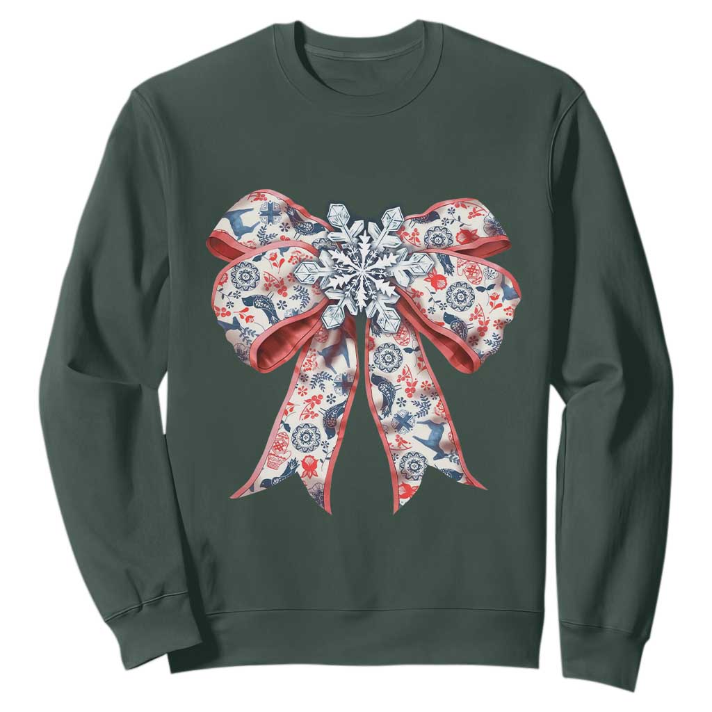 Funny Toile Folk Art Scandinavian Coquette Bow Christmas Sweatshirt TS11 Dark Forest Green Print Your Wear