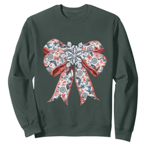 Funny Toile Folk Art Scandinavian Coquette Bow Christmas Sweatshirt TS11 Dark Forest Green Print Your Wear