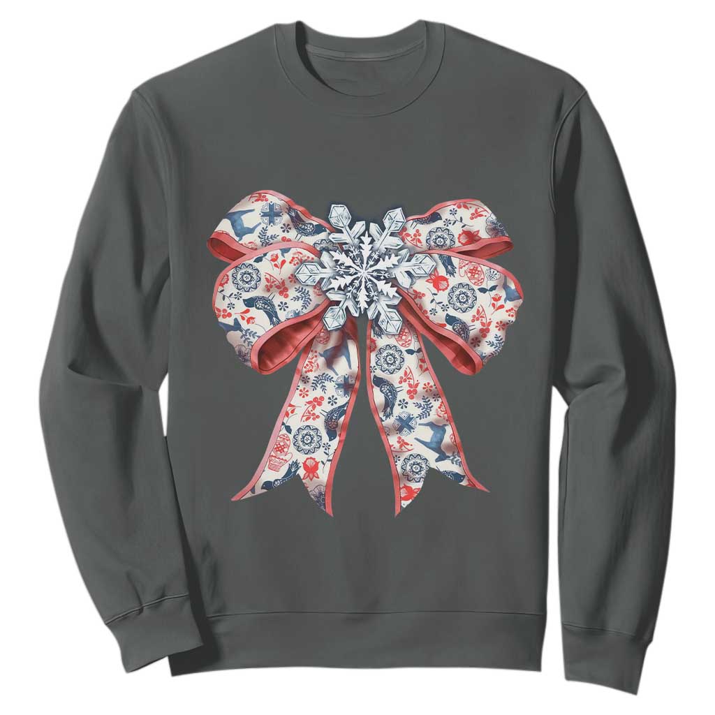 Funny Toile Folk Art Scandinavian Coquette Bow Christmas Sweatshirt TS11 Dark Heather Print Your Wear