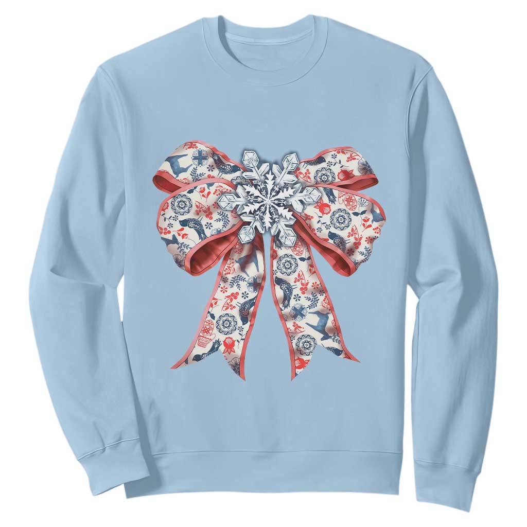 Funny Toile Folk Art Scandinavian Coquette Bow Christmas Sweatshirt TS11 Light Blue Print Your Wear