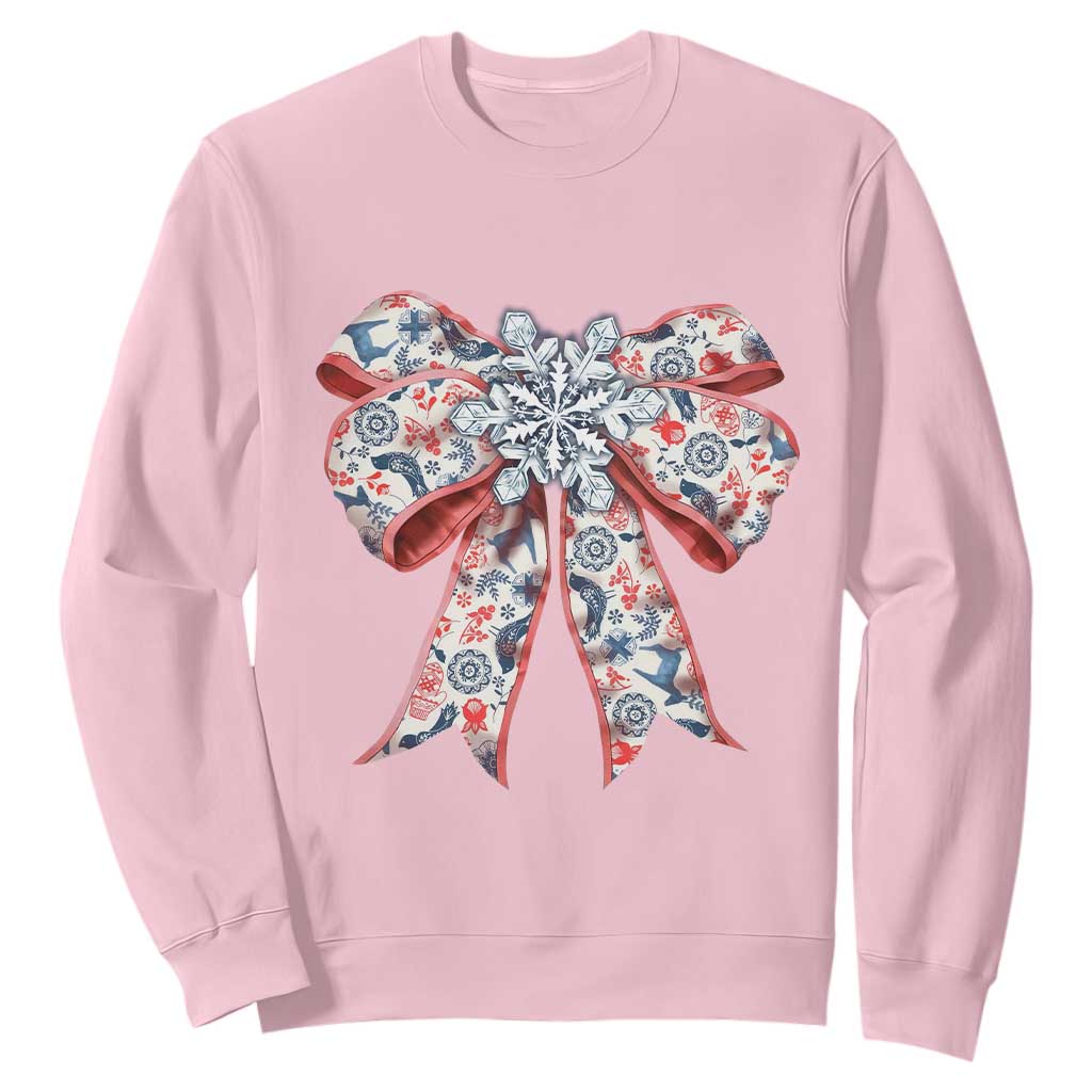 Funny Toile Folk Art Scandinavian Coquette Bow Christmas Sweatshirt TS11 Light Pink Print Your Wear