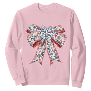 Funny Toile Folk Art Scandinavian Coquette Bow Christmas Sweatshirt TS11 Light Pink Print Your Wear