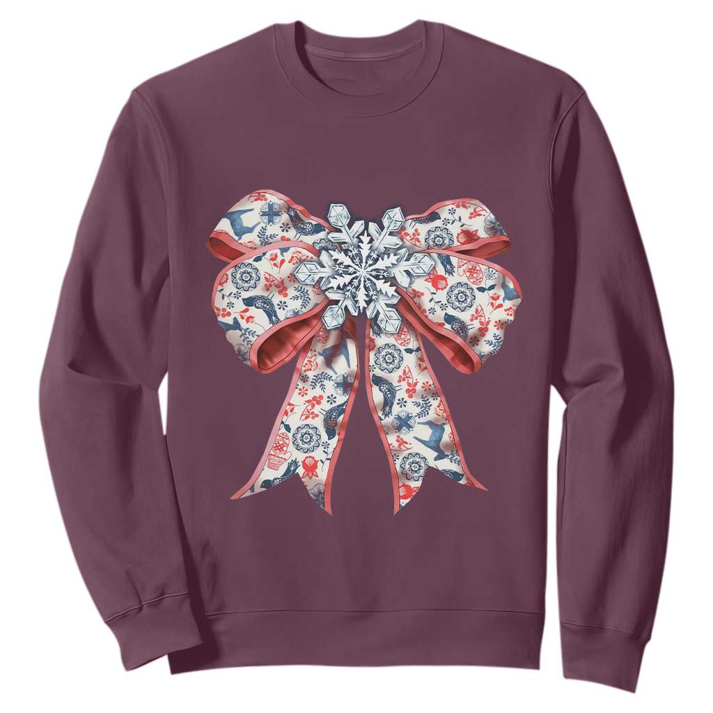 Funny Toile Folk Art Scandinavian Coquette Bow Christmas Sweatshirt TS11 Maroon Print Your Wear