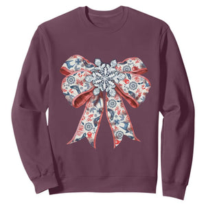 Funny Toile Folk Art Scandinavian Coquette Bow Christmas Sweatshirt TS11 Maroon Print Your Wear