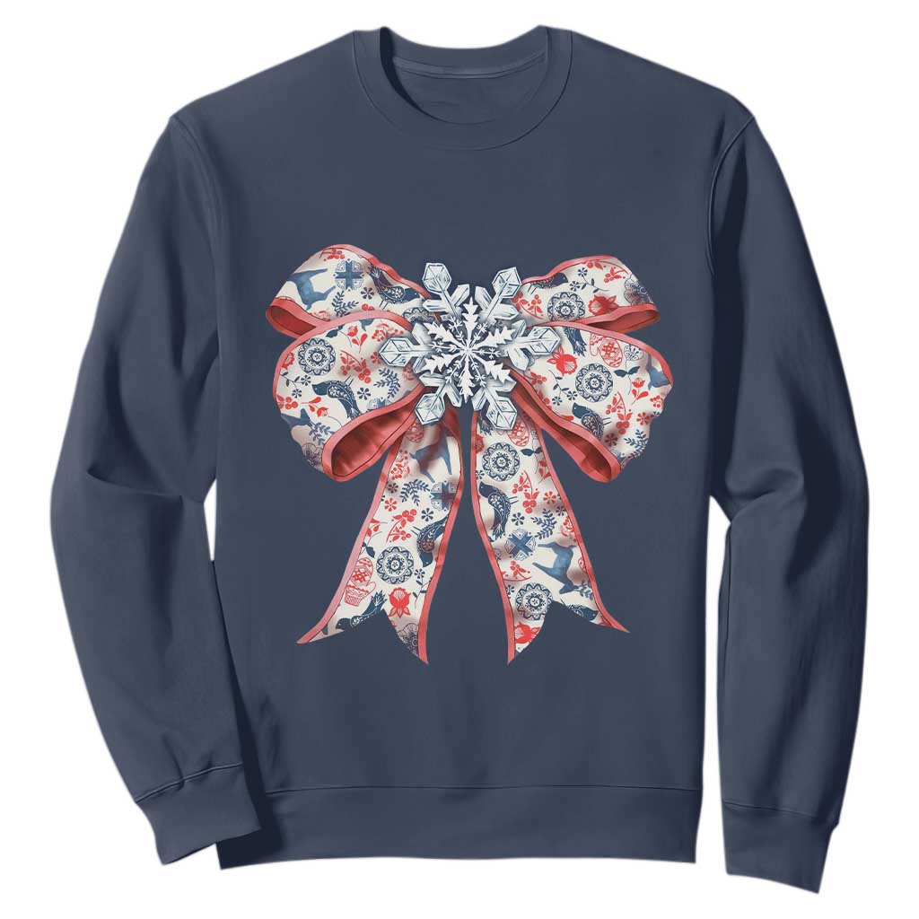 Funny Toile Folk Art Scandinavian Coquette Bow Christmas Sweatshirt TS11 Navy Print Your Wear