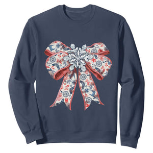 Funny Toile Folk Art Scandinavian Coquette Bow Christmas Sweatshirt TS11 Navy Print Your Wear
